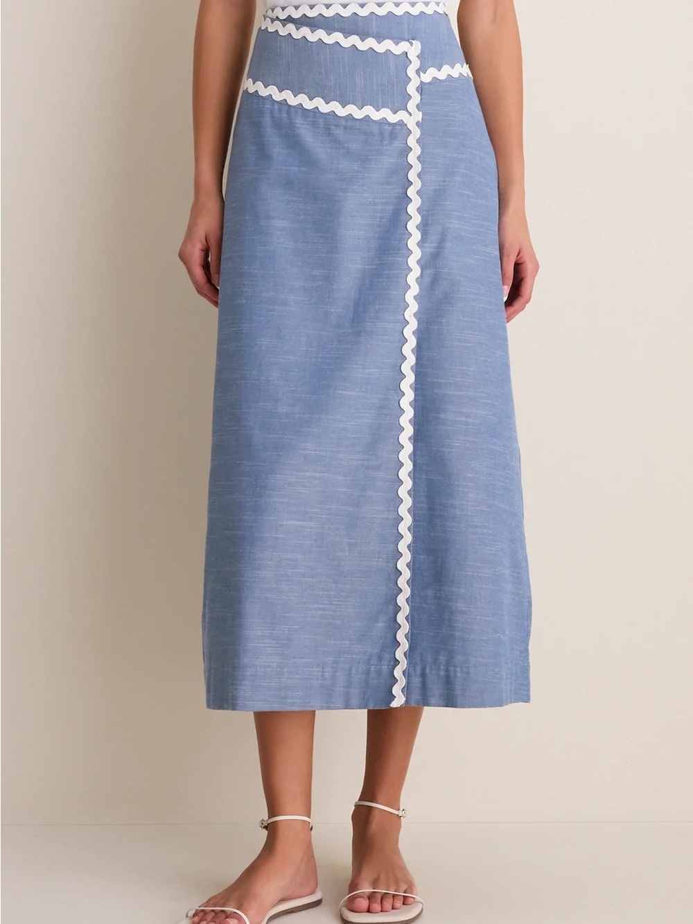 Tuckernuck Chambray Blue Midi Skirt with White Rickrack
